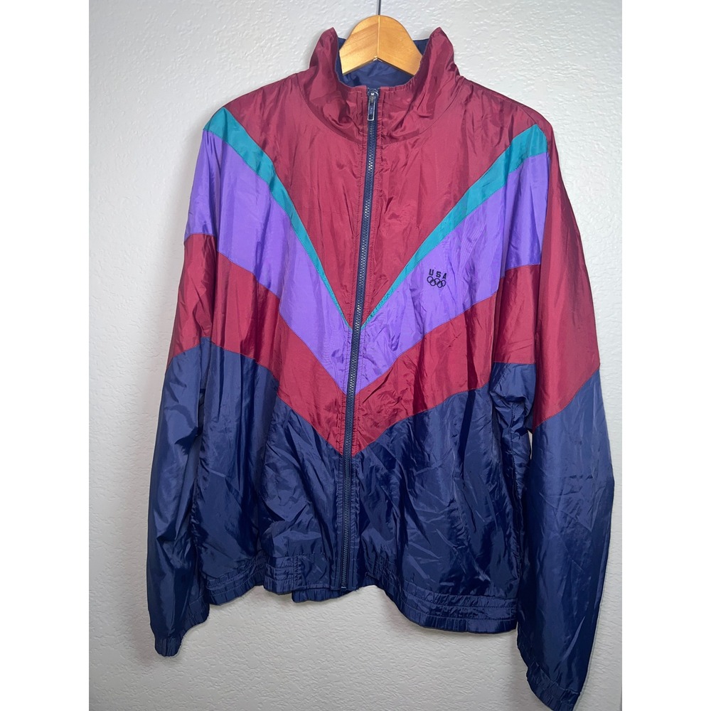 USA Olympic Games Windbreaker Jacket Mens L Colorblock JCPenney Vintage Full Zip